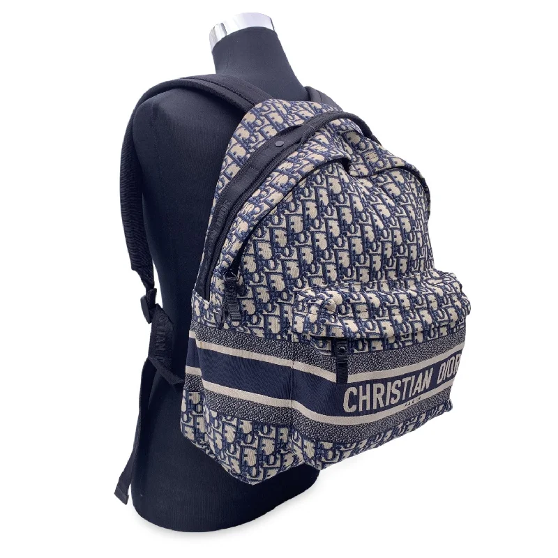 CHRISTIAN DIOR Blue Oblique Jacquard Canvas Dior Travel Backpack Bag