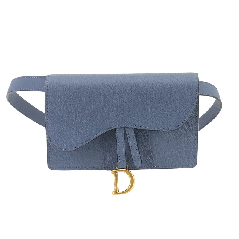 Christian Dior Saddle Belt Pouch Waist Bag Leather Blue S5619CWVG Gold Hardware