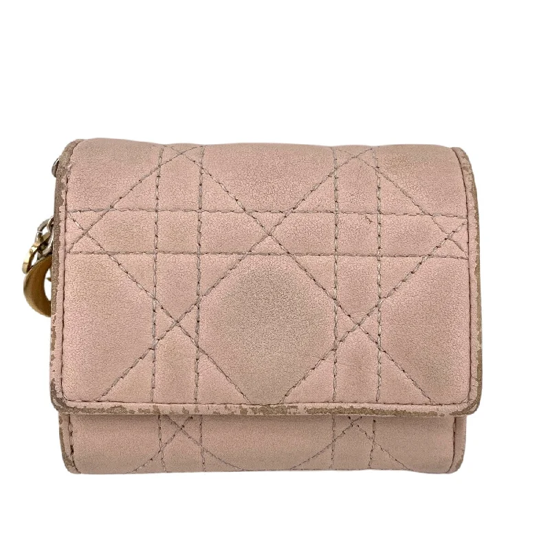 Dior Tri-fold wallet leather pink Lady Dior Canage