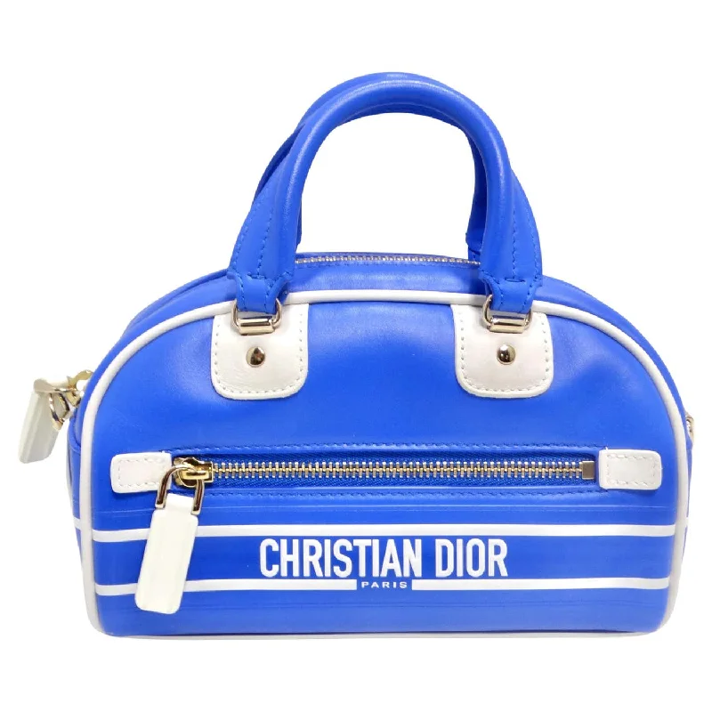 Christian Dior Micro Vibe Zip Bowling Bag Blue Leather