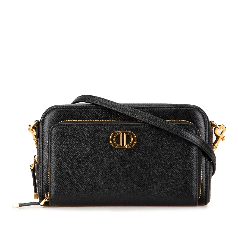 Black Dior Grained Calfskin Caro Double Pouch Crossbody Bag