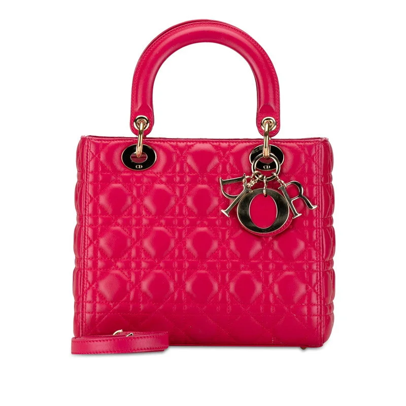 Dior Lady Dior Leather Handbag 2WAY Pink