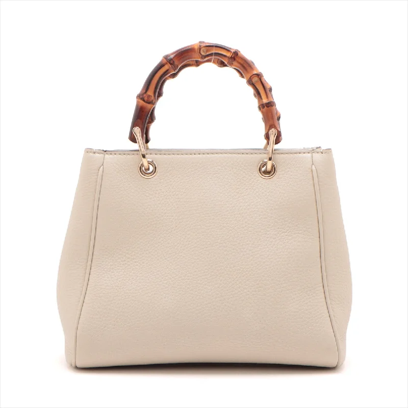 Gucci Bamboo Leather 2WAY Handbag White 368823