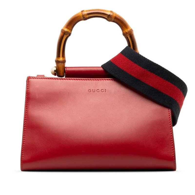 Gucci Bamboo Fair Handbag Shoulder Bag 2WAY 470271 Red Leather