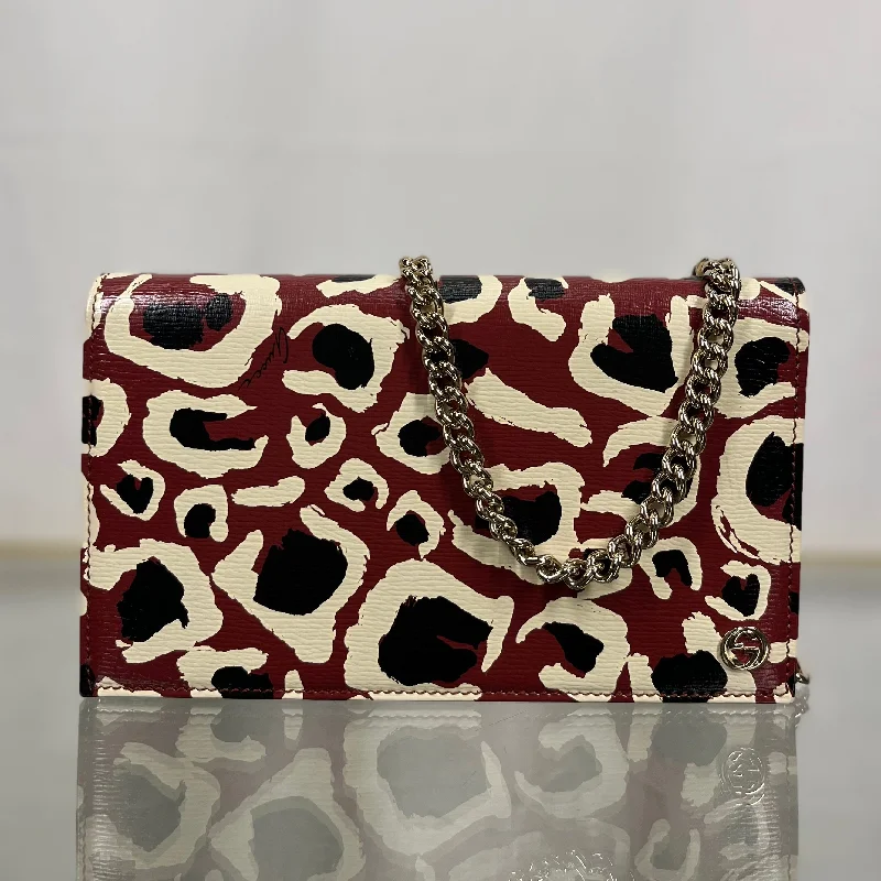 GUCCI Betty Leopard Print Red Wallet On Chain