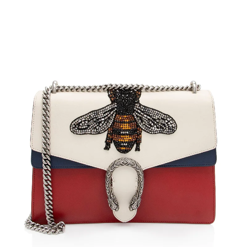 Gucci Calfskin Embroidered Dionysus Bee Medium Shoulder Bag (SHF-J3G38N)