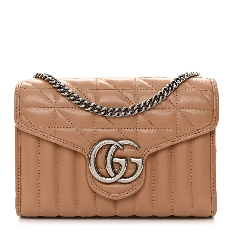 Gucci Calfskin Matelasse Aria GG Marmont Chain Wallet Camelia