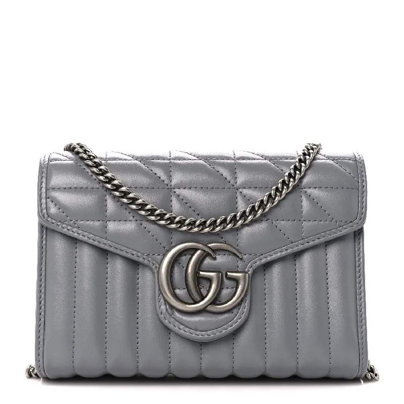 Gucci  Calfskin Matelasse Aria GG Marmont Chain Wallet Deep Grey