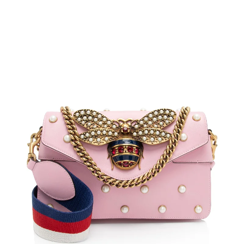 Gucci Calfskin Pearl Bee Broadway Mini Shoulder Bag (SHF-11dMr1)