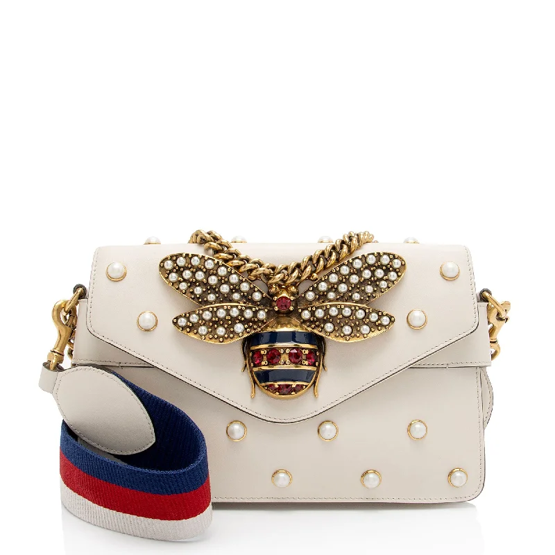 Gucci Calfskin Pearl Bee Broadway Mini Shoulder Bag (SHF-tRht4u)