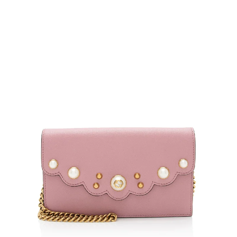 Gucci Calfskin Peony Pearly Mini Wallet on Chain (SHF-OAyojY)