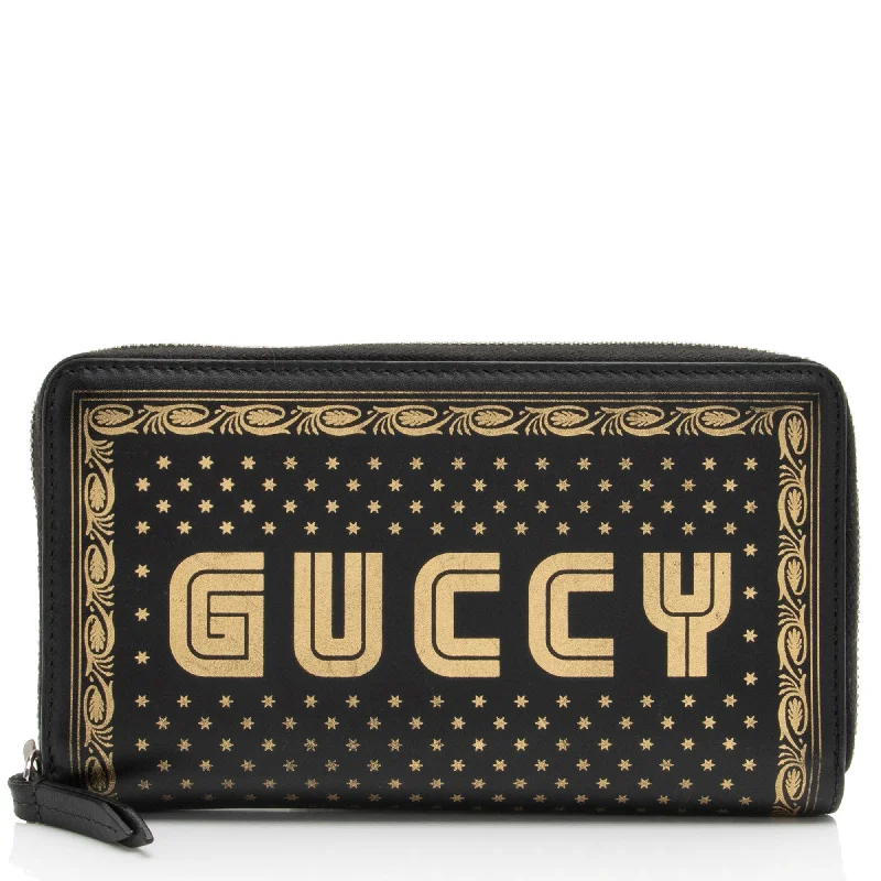 Gucci Calfskin Star Print Guccy Zip Around Wallet (SHF-NzvcOs)