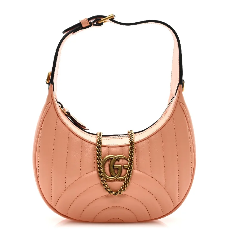 Gucci  Calfskin Vertical Ring Matelasse Mini GG Marmont Half Moon Hobo Peachy Chic