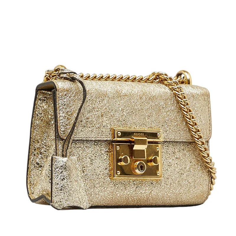 Gucci Chain Shoulder Bag 409487 Gold Leather Ladies