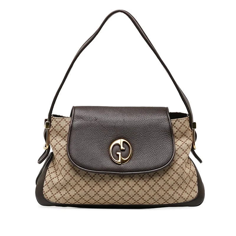 Gucci Diamond Shoulder Bag 251811 Beige Brown Canvas Leather  Gucci