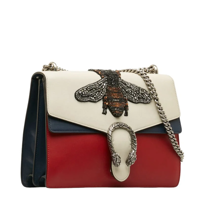 Gucci Dionysos Bee Chain Shoulder Bag 403348 White Red Blue Leather Lady Gucci