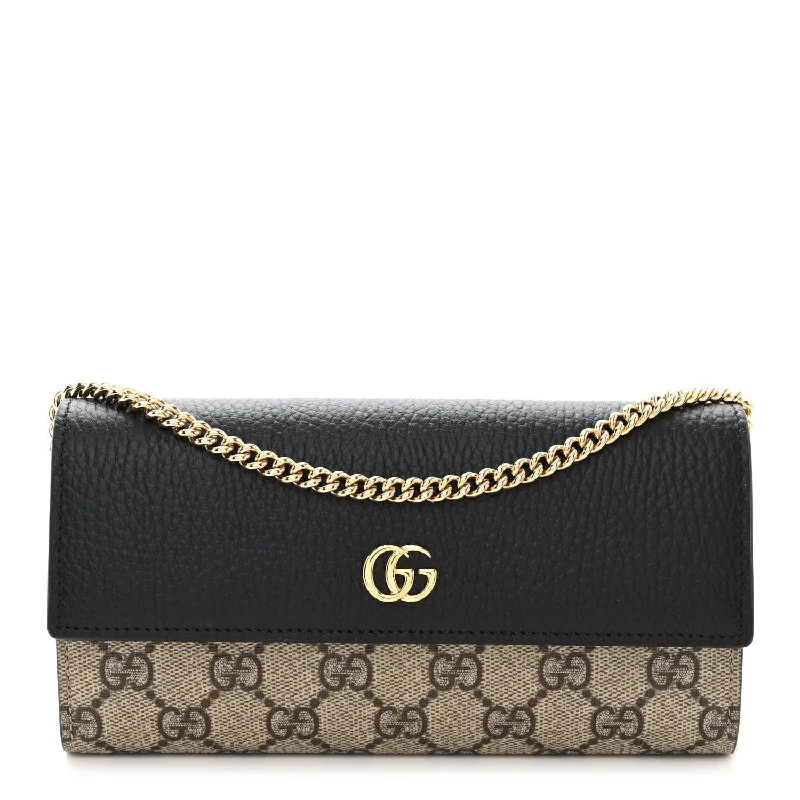 Gucci  Dollar Calfskin GG Supreme Monogram Petite GG Marmont Wallet Chain Bag Black Beige Ebony