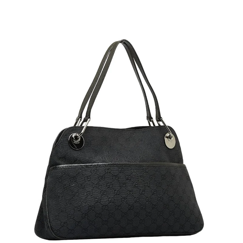 Gucci GG canvas handbag tooth bag 121023 black canvas leather ladies Gucci