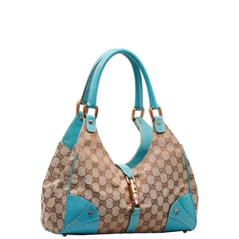 Gucci GG Canvas New Jersey Handbag 124407 Beige Light Blue Canvas Leather  Gucci