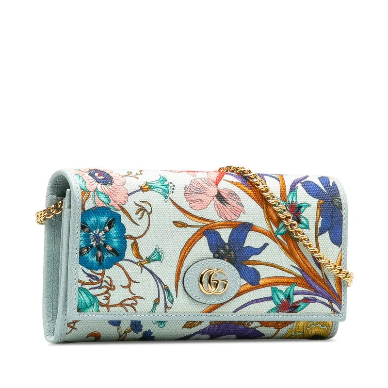 Gucci GG Marmont Flower Print Flower Flower Chain S Wallet 577343 Light Blue Multicolor Canvas Leather  Gucci Gucci