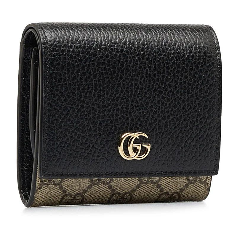 Gucci GG Marmont GG Sprime Double Folded Wallet L-Fasner 598587 Beige Black