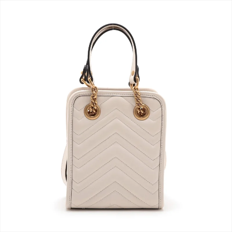 Gucci GG Marmont Leather 2WAY Handbag White 696123