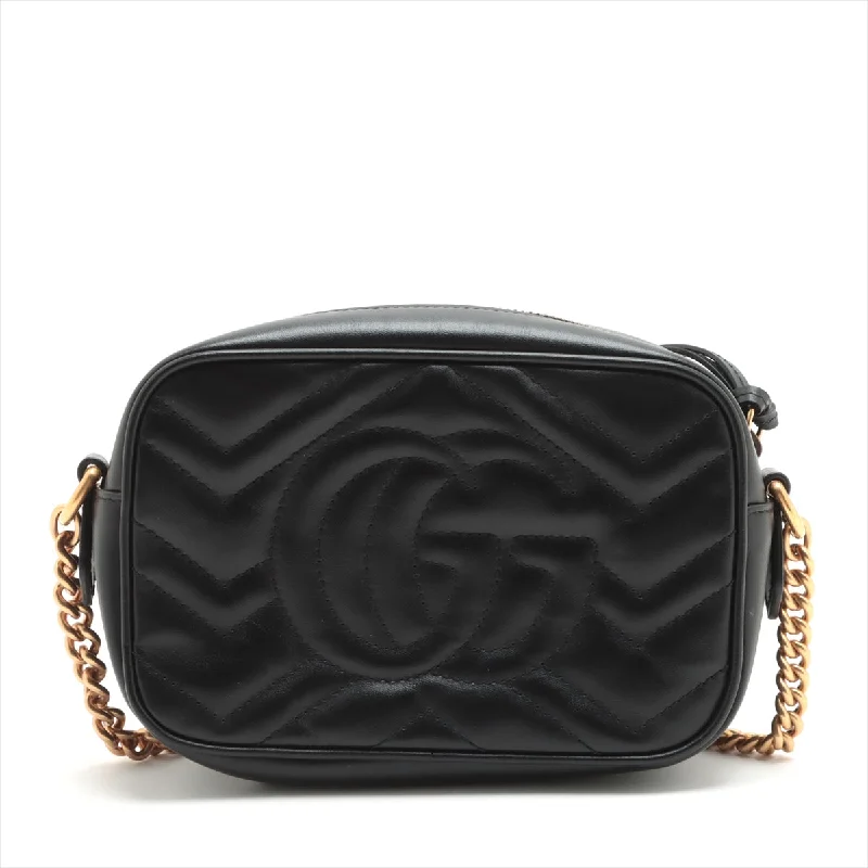 GUCCI Marmont in Leather Black GG Chain Shoulder Bag 634785