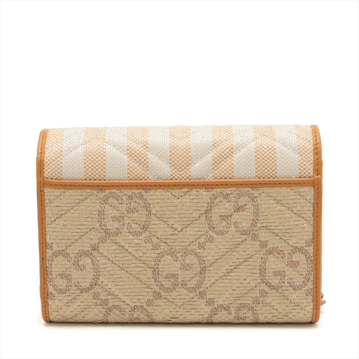 Gucci GG Marmont Raffia x Leather Chain Wallet Beige 474575