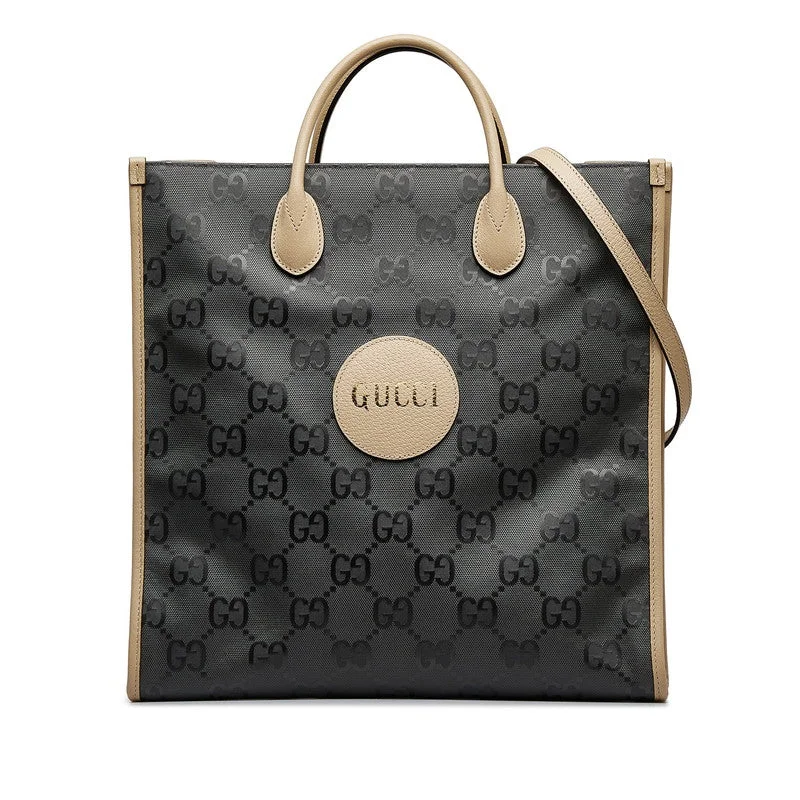 Gucci GG Nylon Ouzagrid Long-Trot Handbags 2WAY 630355 Grey Beige Nylon Leather Ladies Gucci