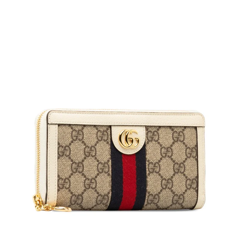 Gucci GG Supreme GG Marmont Ophidia Round Fashner Long Wallet 523154 Beige White PVC Leather  Gucci