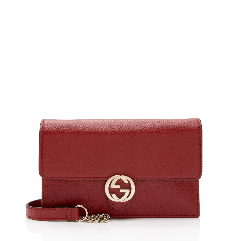 Gucci Grained Calfskin Interlocking G Chain Wallet (SHF-a75ZPj)