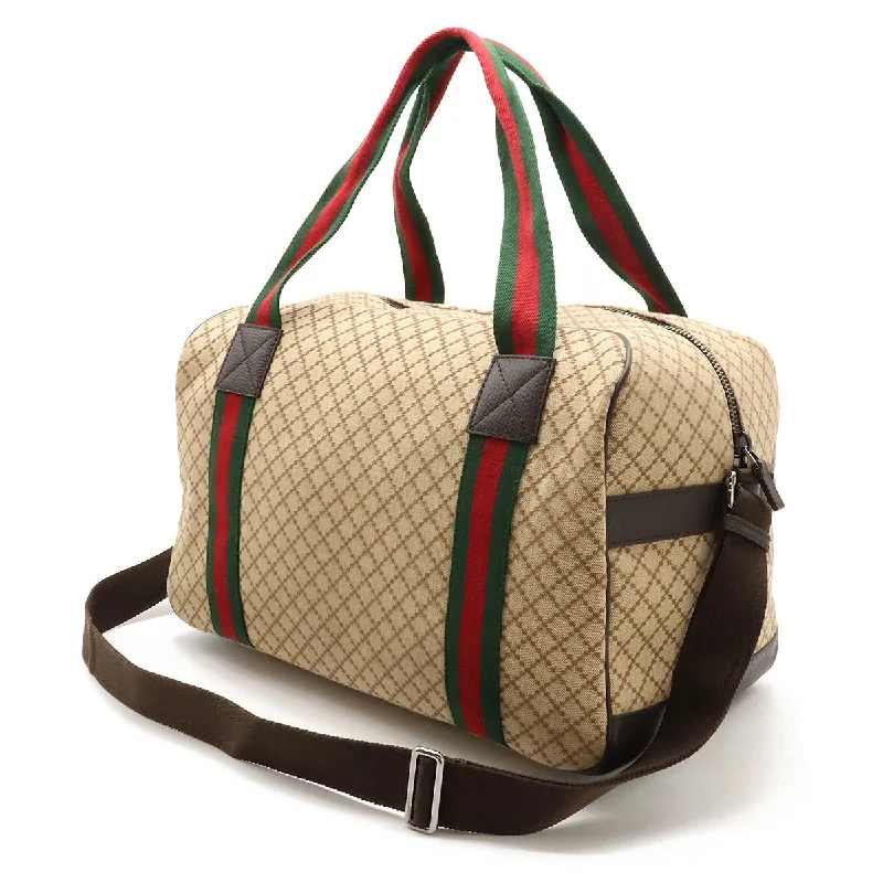 GUCCI Gucci Diamond Shelly Line Boston Bag 2WAY Shoulder Bag Canvas Beige Brown Outlet 374769