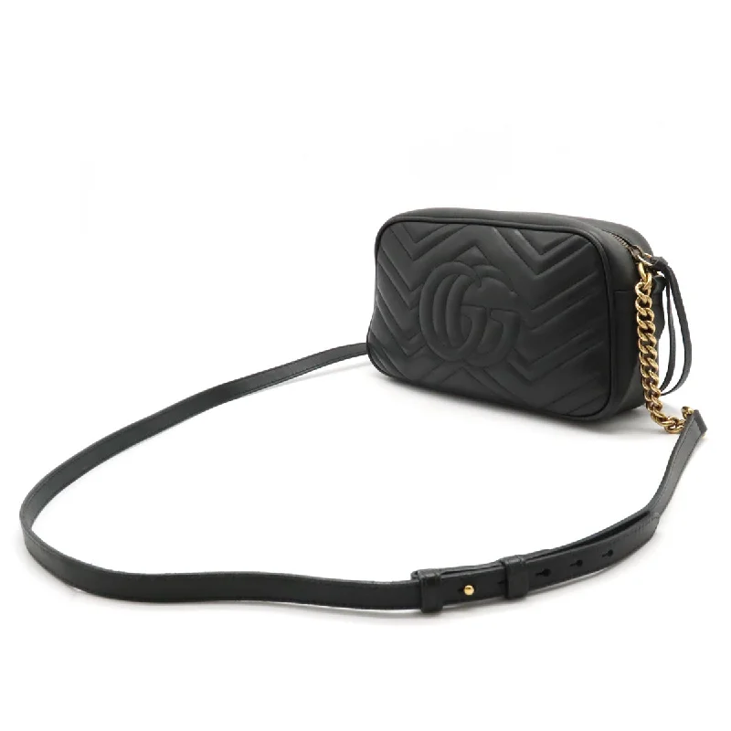 Gucci Gucci GG Marble Shoulder Bag  Chain Bag Sloping Kittening Leather Black Black Gold  447632