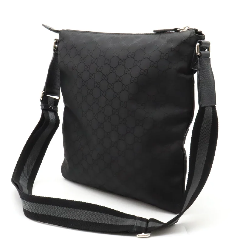 Gucci Gucci GG Nylon Shoulder Bag Sliding  Without Match Leather Black Black Grey Outlet 449185