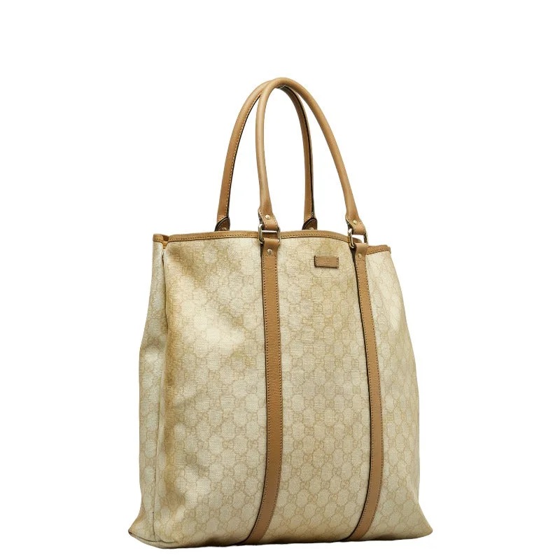 GUCCI Supreme Tote Handbag 223668 PVC/Leather Beige Cream Ladies