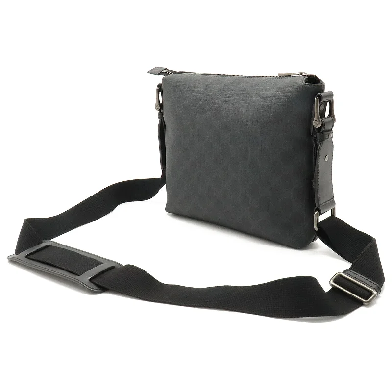 GUCCI Gucci GG Spring GG Plus Shoulder Bag Pulled PVC Leather Black Black Dark Grey Silver  387514