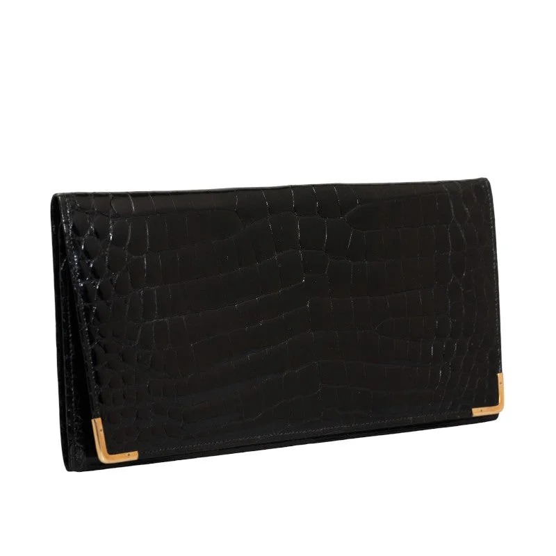 Gucci Long Wallet Leather Black Gold Men's