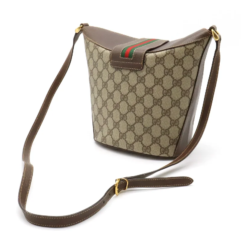 Gucci Gucci Old Gucci GG Plus Shelley Line Shoulder Bag Bucket PVC Leather Beige Mocha Brown 001 113 6134 9411