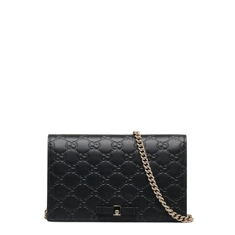 Gucci Guccissima Signature Chain Shoulder Bag Wallet 431408 Black Leather