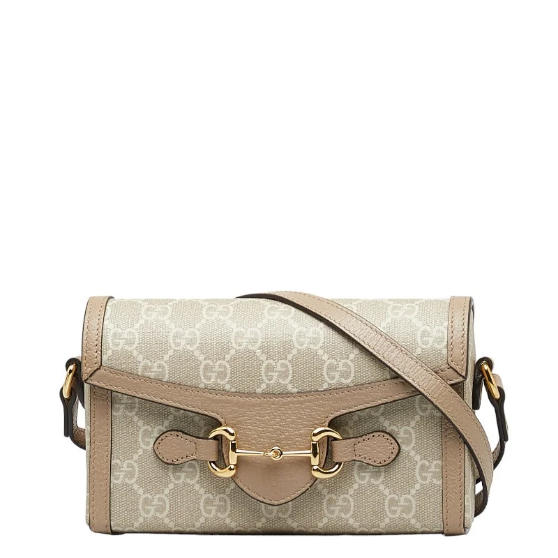 Gucci Horse Bit Shoulder Bag 699296 Beige PVC Leather Ladies