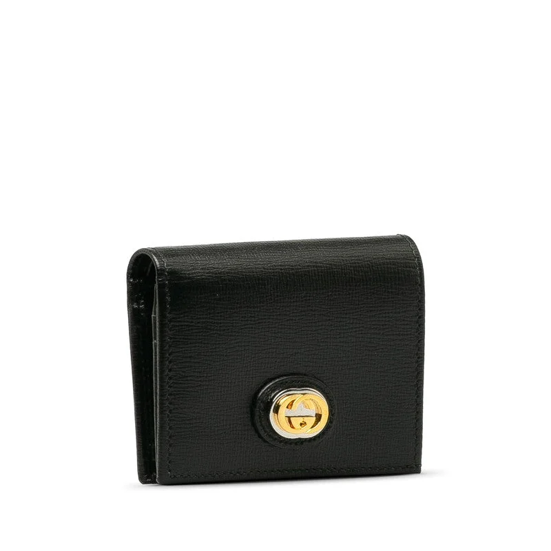 Gucci Interlocg G Two Folded Wallet Compact Wallet 598532 Black Leather  Gucci