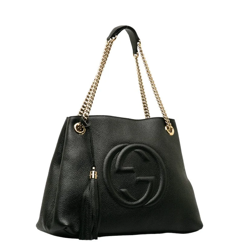 Gucci Interlocking G Soho Chain Shoulder Bag Tooth Bag 308982 Black Leather Ladies