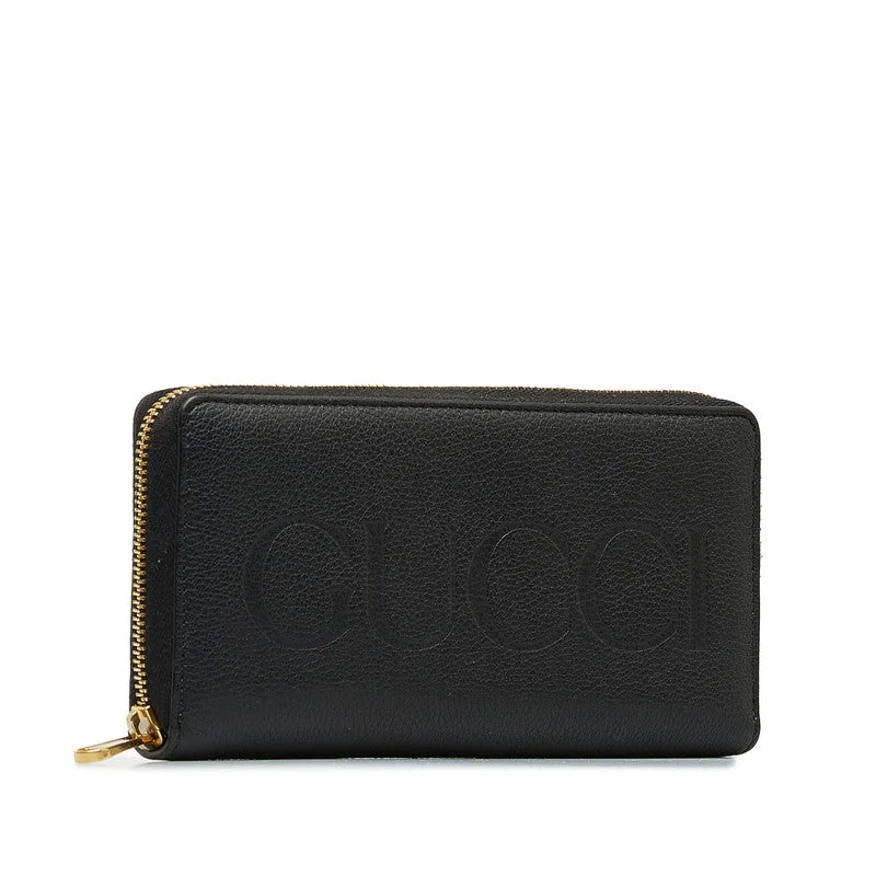 Gucci Logo Round  Long Wallet 658691 Black Leather  Gucci