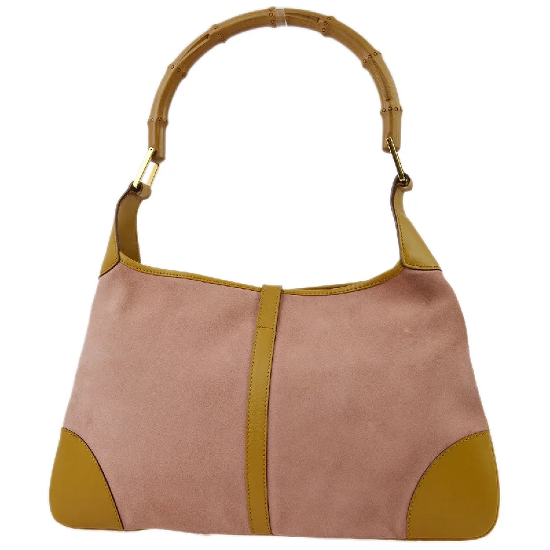 Gucci Pink Ocher Suede Bamboo Handbag