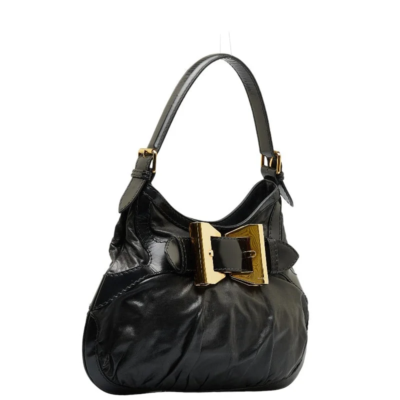 Gucci Queen Hobo Ribbon Gold  One-Shoulder Bag 189885 Black Leather Ladies Gucci