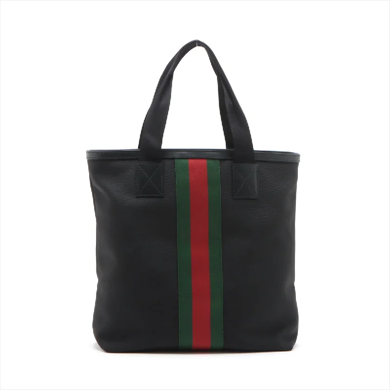 Gucci Sey Line Nylon X Leather Tote Bag Black 631245