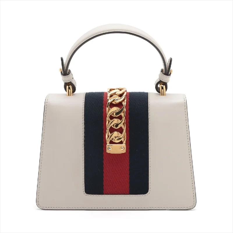 Gucci Sylvie Leather 2WAY Handbag White 470270