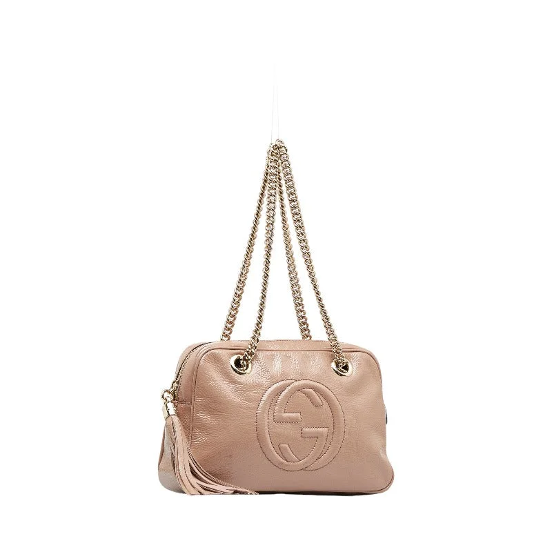 Gucci Soho Chain Fringe Chain Shoulder Bag 308983 Pink Gold Leather  Gucci