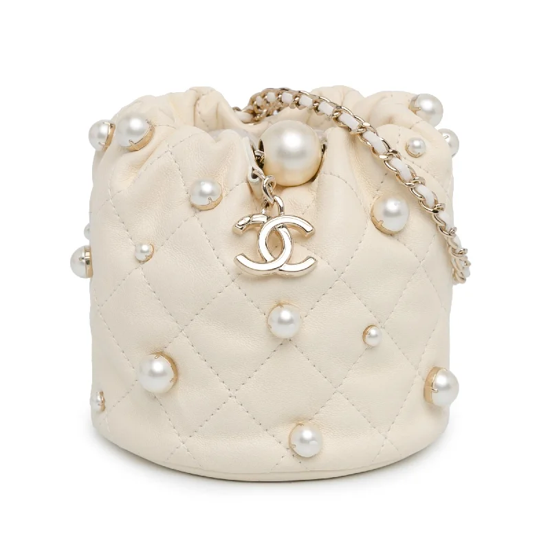 Chanel Mini Quilted Lambskin About Pearls Drawstring Bucket Bag (SHG-KIu1EB)