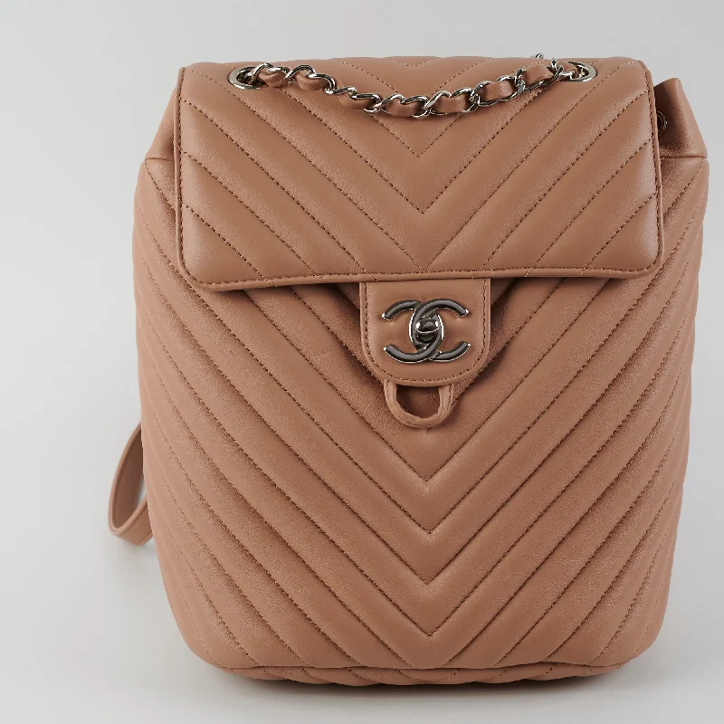 Chanel Calfskin Chevron Small Urban Spirit Backpack Nude